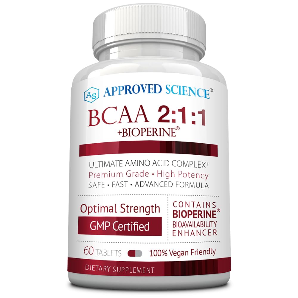 Zatwierdzony Science BCAA Suplement - 60 Tabletki - 2400mg - Zwiększenie wydajności i poprawy rozwoju mięśni - L- Leucyna, L- Isoleucyna, L- Valina - Made in USA, Non-GMO