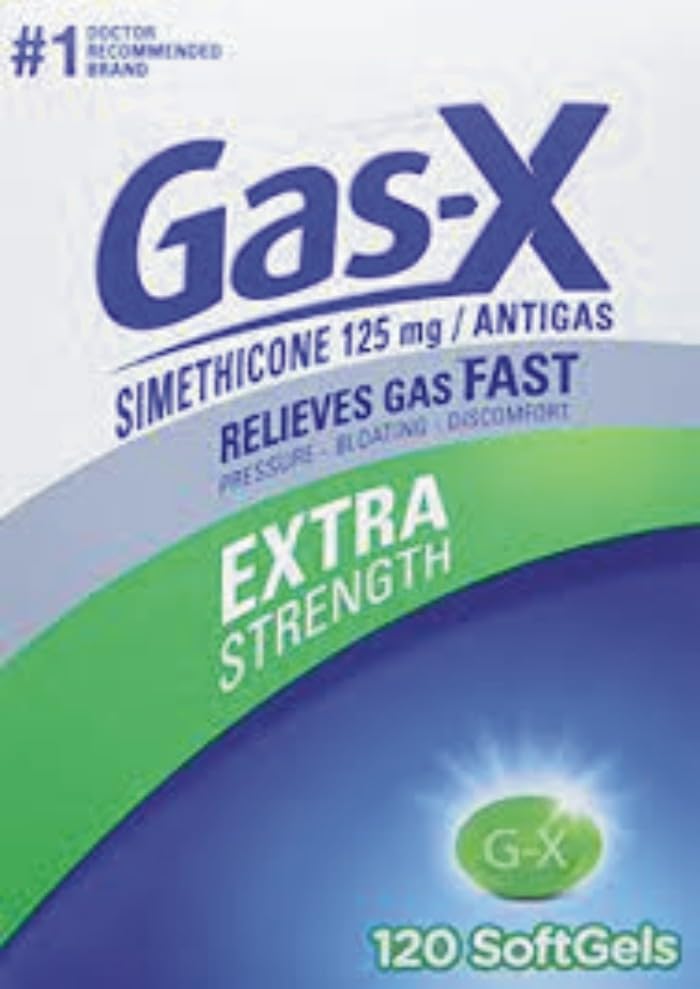 Gas- X Extra 125mg Wytrzymałość Gaz Relief Simetykon 120 Softgels