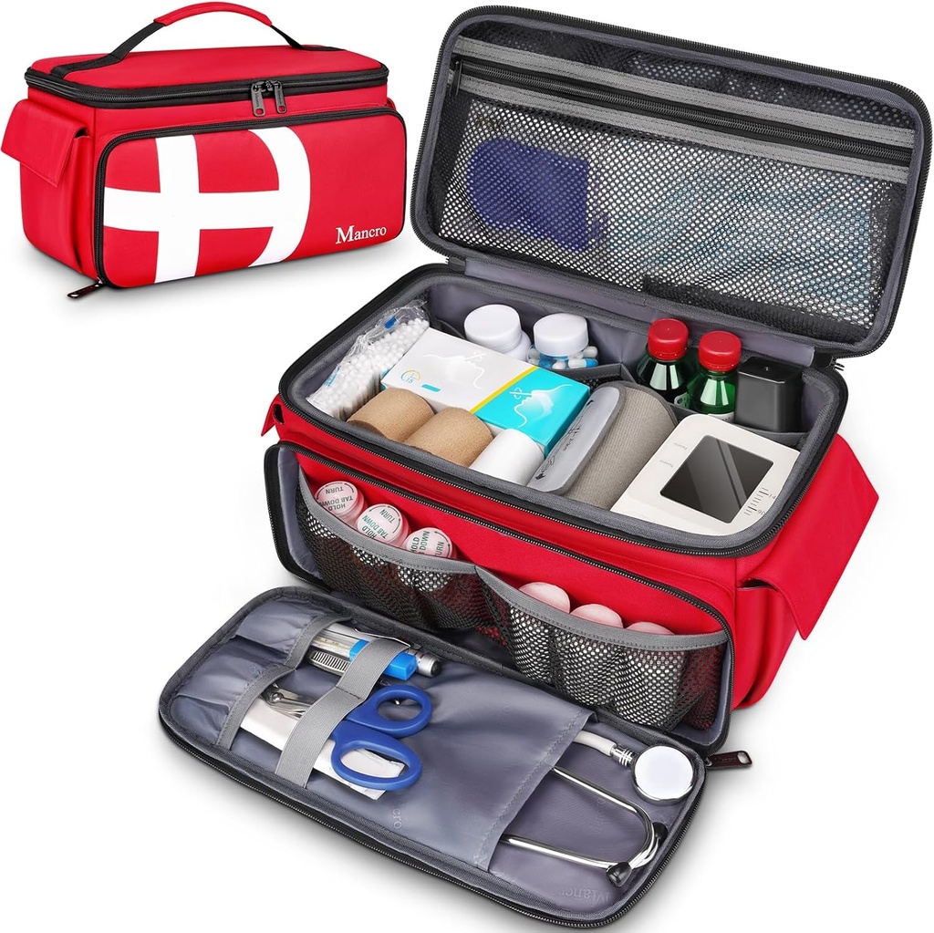 Mancro Torby pierwszej pomocy Puste, Medyczna torba podróżna z wieloma kieszeniami, Pill Bottle Organizer for Travel, Magazynowanie domu, Torba urazowa dla EMT, Pielęgniarki, Lekarz, Emergency Bag for Medicine, Dostawy medyczne