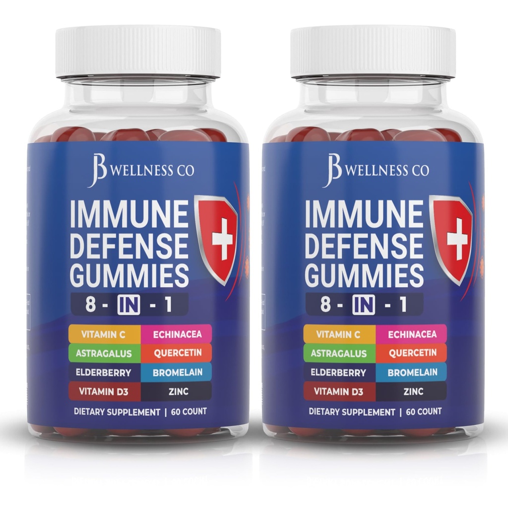 8 w 1 Suplement immunologiczny do boostera Gumiaki z Astragalus Root, Witamina C i Cynk, Witamina D3, Elderberry i Quercetin (2 opakowania)