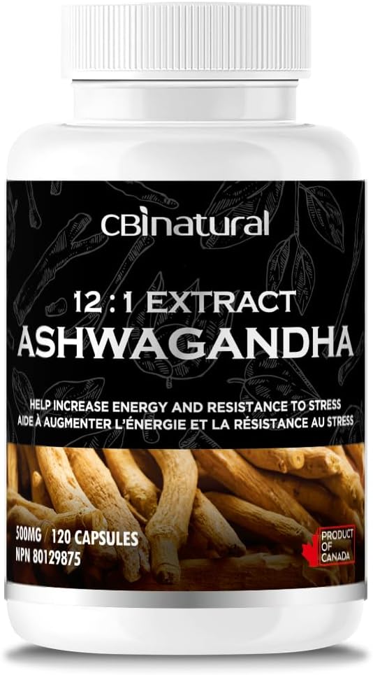 CBInatural Ashwagandha 12: 1 Ekstrakt 500mg (6000 mg ekwiwalent) - Energia, Witalność & Wsparcie Wellness mężczyzn - 120 Kapsułki wegańskie, 4- Miesiąc dostaw