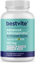 BESTVITE Advanced Ashwagandha 120mg w / Shoden (120 Kapsułki wegetariańskie) - Klinicznie badany z udziałem przemysłu prowadzącego 35% Glikozydów Withanolidowych - No Stearates - Vegan - Non GMO - Gluten Free