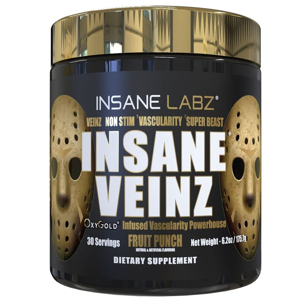 Szalony Labz Szalony Veinz Gold, Nitric Oxide Non Stimulant pre Workout Powder, Załadowany hydromaxem, Nitrosigine, Increases Vascularity and Blood Flow, 30 Srvgs, Fruit Punch