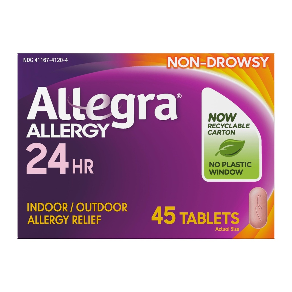 Allegra Adult 24- godzinna ulga alergiczna tabletki, Non- Drowsy Indoor and Outdoor alergy Medicine, 180 mg Fexofenadyna HCI Antihistamine Pill, 45- Count
