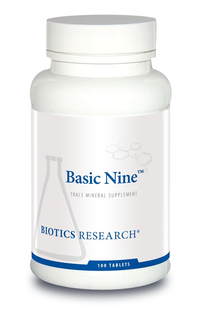 Basic Biotics Research Nine Whole Food Sourced rzadkie minerały śladowe, Fitochemicznie Funt, Zawiera przeciwutleniacze i katalazy, 100 Tabletki