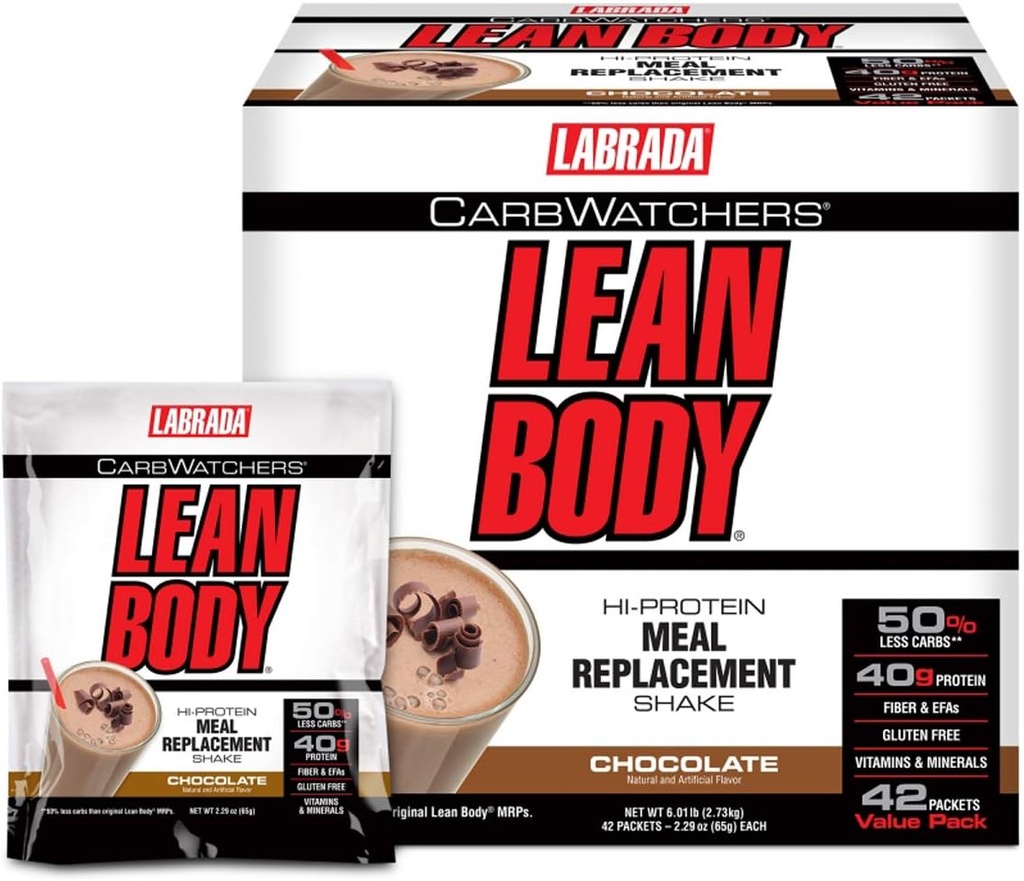 Labrada Carb Watchers Lean Body Hi- Protein Meal Explacement Shake, Czekoladowe lody, 2.29 Ounce (Opakowanie 42)