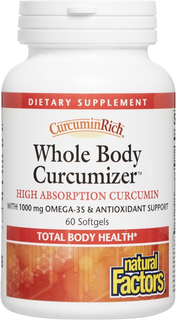 CurcuminRich całego ciała Curcumizer przez naturalne czynniki, Wspiera zdrowe serce, łączniki, Mózg i zapalne Response Omega-3 EPA i DHA, 60 softgeli (30 porcji)