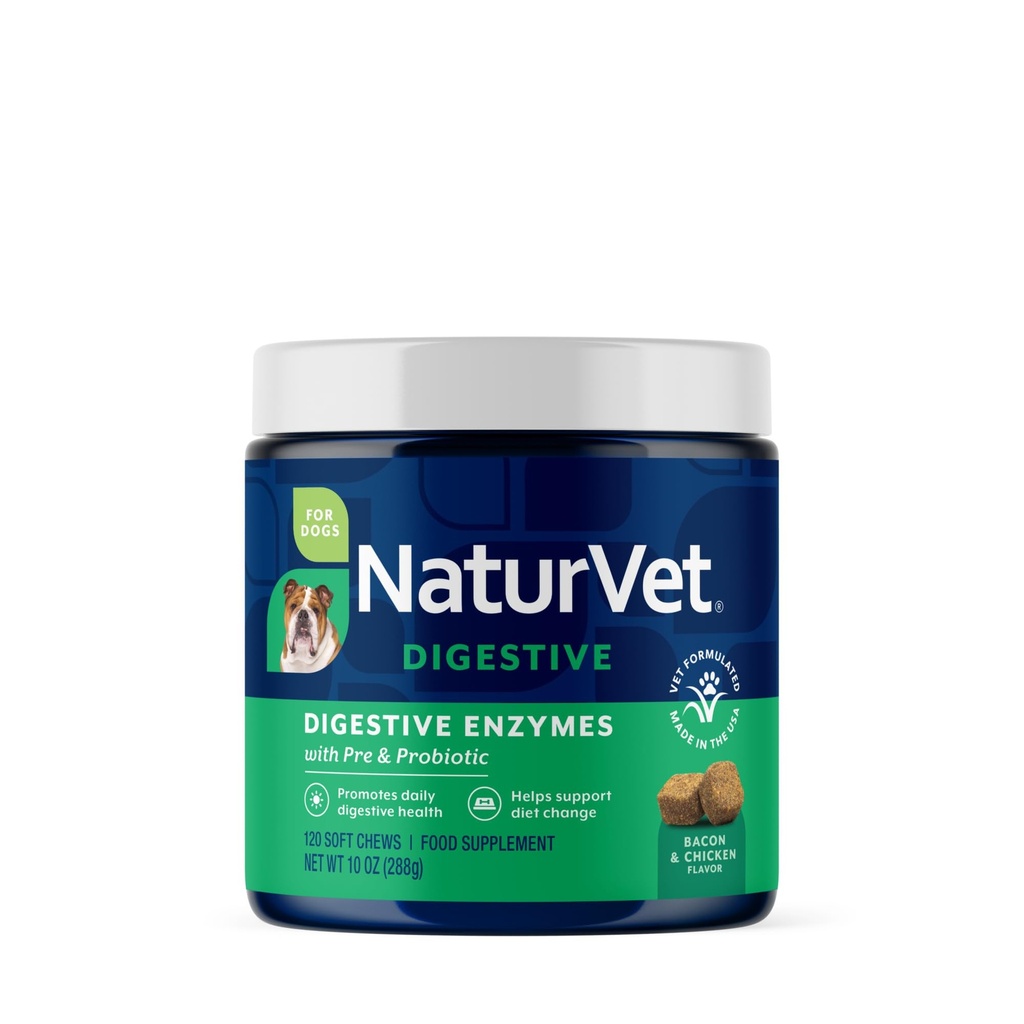 NaturVet - Enzymy Żywieniowe - Plus Probiotyki i Prebiotyki - Pomaga Support Diet Change & A Zdrowy Trakt Żywieniowy - dla psów i kotów (Miękkie żucia, 120 Hrabia)