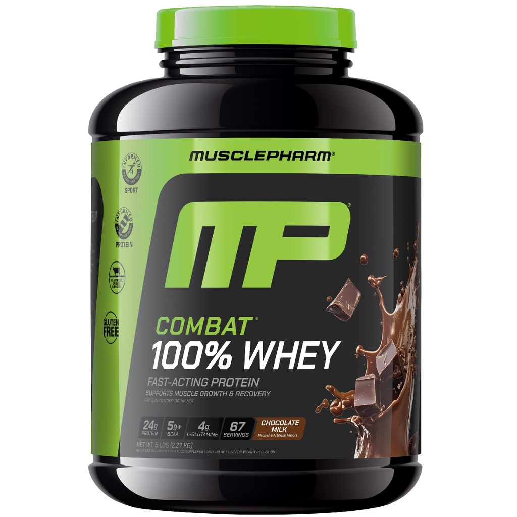 MusclePharm Combat 100% Proszek z białka serwatki, Mleko czekoladowe, Szybki odzysk mięśni i izolatu serwatki, Wysoki Proszek proteinowy dla kobiet i mężczyzn, Gluten Free, 5lb, 67 Służenie