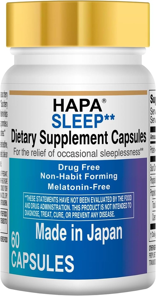 HAPA Japan Melatonin Free Sleep Aid Supplement, Fosfatydylseryna, Koenzym Q10, Dorośli, 60 Kapsułki, 30- Day Supply