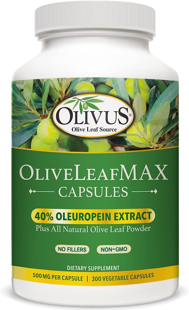 Ekstrakt Olivemax Olive Leaf Extract (40% Oleuroepin) + Organic Olive Leaf Powder + No Fillers + 300 Kapsułki wegetariańskie + Sourced from Spain and Productured in USA at GMP Facility