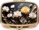 Dynippy Pill Case Pill Pudełko z lusterkiem Retro Pocket 2 Communation Medicine Case Vitamina Pill Organizer for Pocket Purse and Travel (Gold- Flower 1)