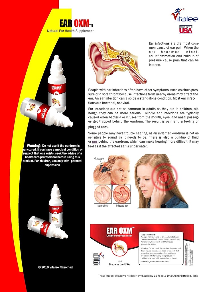 Uszy OXM - Naturalne Uszy Ache & Infection Drops (1 butelka, 15 ml)
