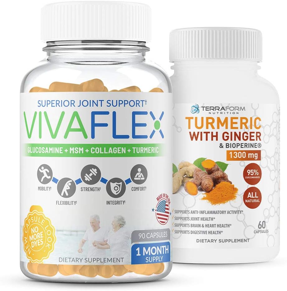 Terraform Nutrition Joint Relief Combo Pack - Vivaflex Plus Kurkumina Turmerowa z Ginger - Najlepsze suplementy dla Joint & Knee Relief - 1 Miesiąc Dostawy