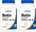 Nutricost Biotin (Witamina B7) 10,000mcg (10mg), 240 Czapki (2 butelki) - Nie-GMO, Gluten Free