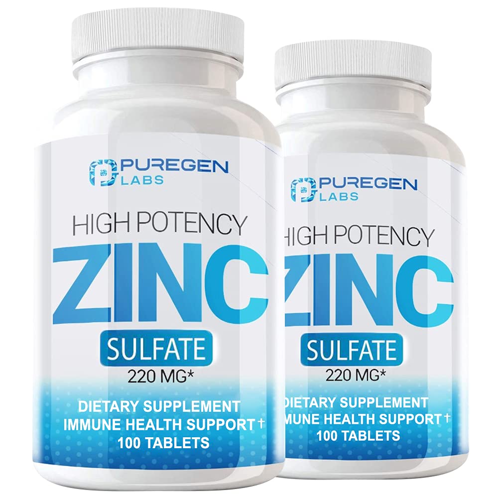 Puregen Labs Siarczan cynku 220 mg Suplement diety Tabletki - 100 Ilość (Opakowanie po 2)