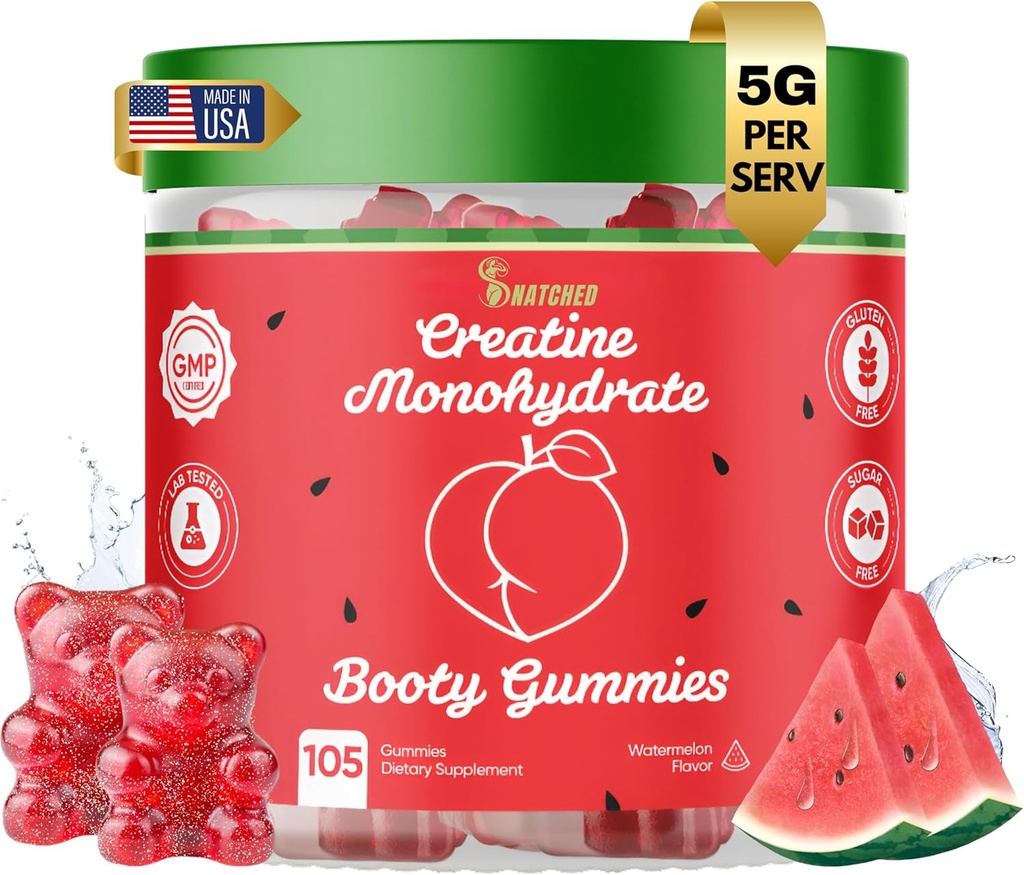Pierwszy na świecie monohydrat kreatora + Keto ACCV Booty Gummies Suplement dla Kobiet - 5000mg Kreatyna plus 1000mg ACV - Glute Builder, Waist Slimmer, Siłownia Essentials Kobiety, Sugar Free (120 Ct Arbuz)