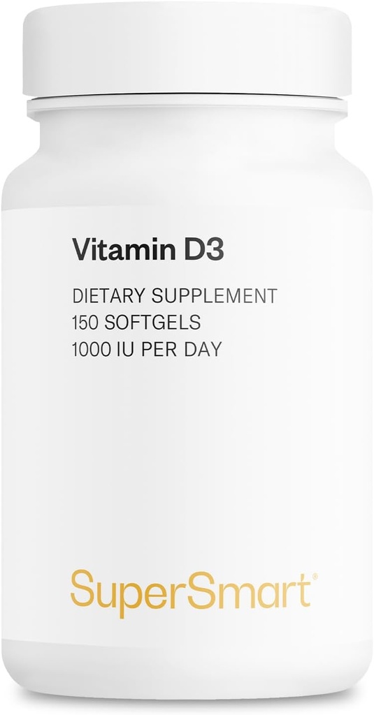 SUPERSMART - Witamina D3 1000 IU na dzień - Witaminy do wzmacniania kości - Protektor komórek 124; Non-GMO & Gluten Free - 150 Softgels