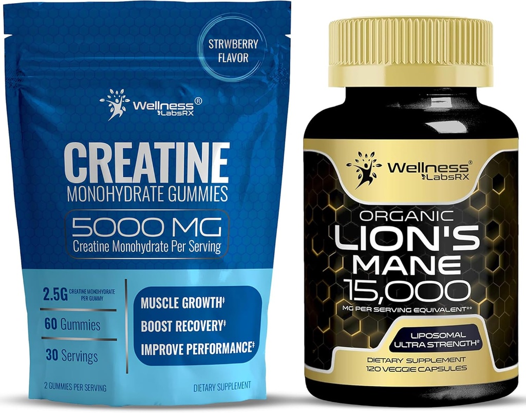 WELLNESS LABSRX Lions Mane Supplement Kapsułki - Gummies kreacyjne 5000mg