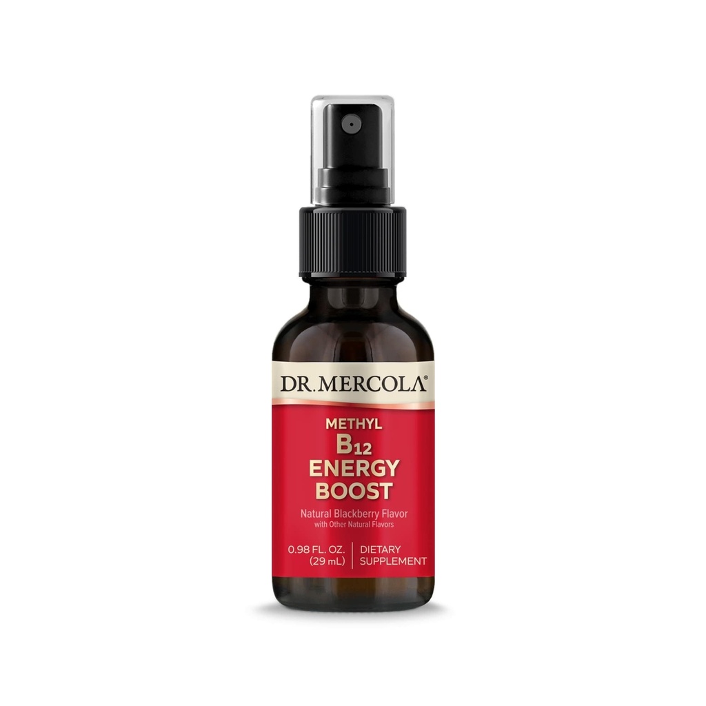 Dr Mercola Metyl B12 Energy Boost Spray, 0.98 Fl. Oz. (29 ml), 39 Sług, 1000 µg na Podawanie, Suplement diety, Wspiera koncentrację psychiczną, Non-GMO