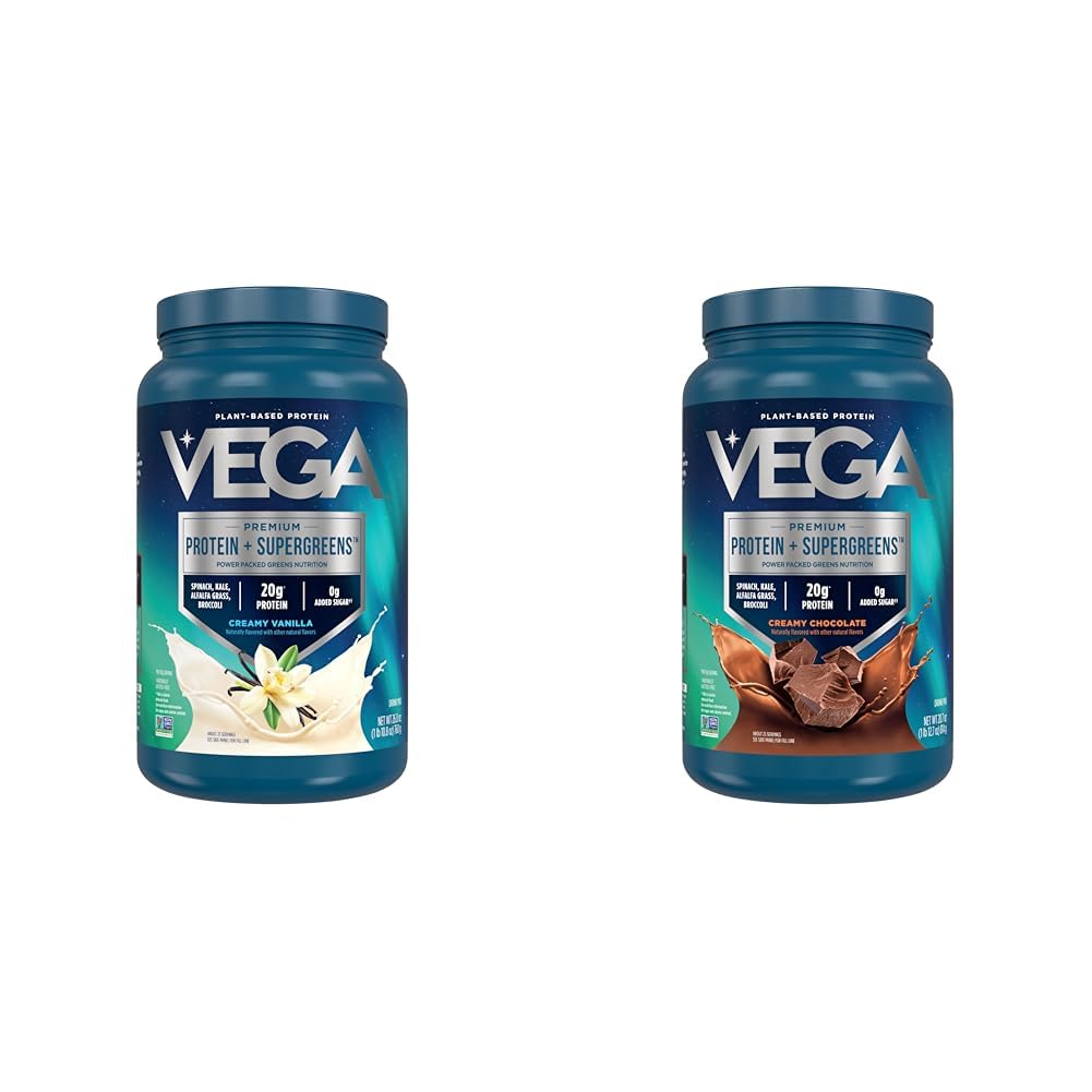 Vega Białko & Zielone Paleta, Czekolada + Wanilia (25 Służenie każdy) - Proszek białkowy na bazie roślin, Keto- Friendly, Gluten Free, Non Dairy, Wegan, Non Soy, Nie GMO, Laktoza Free