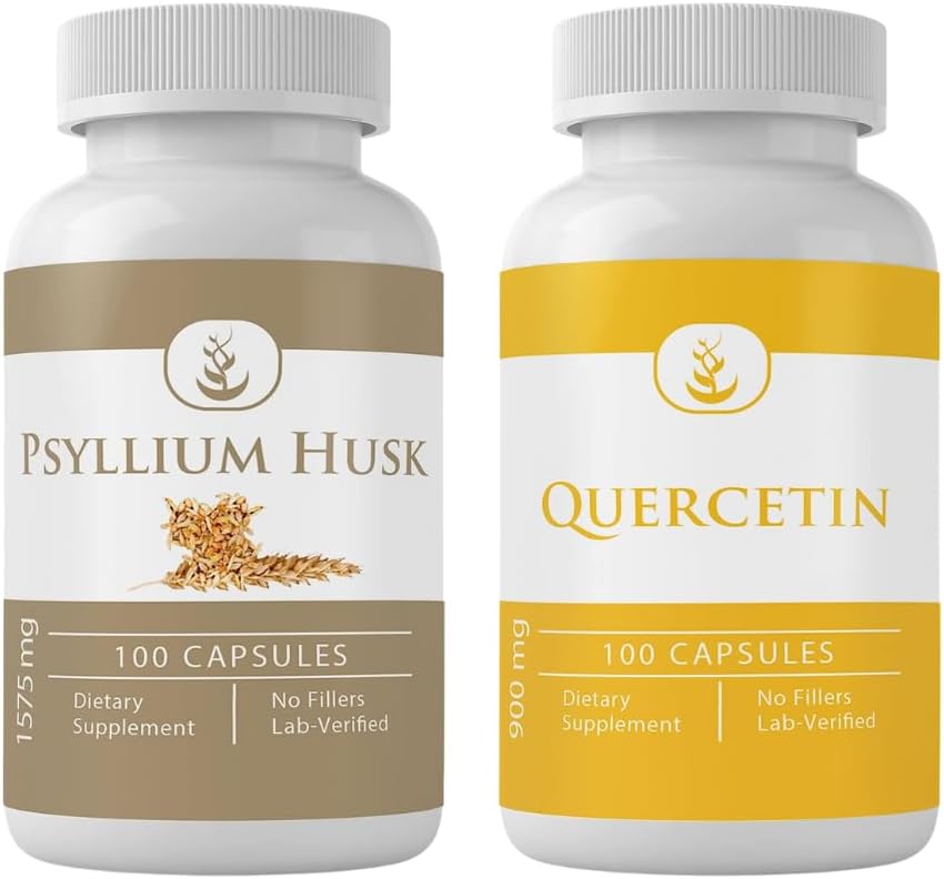 PURE ORYGINALNE WSTRZYKIWACZE PSYLIA Husk & Quercetin Capsule Bundle (100 Kapsułek Każdy), Brak dodatków lub wypełniaczy, Laboratorium zweryfikowane