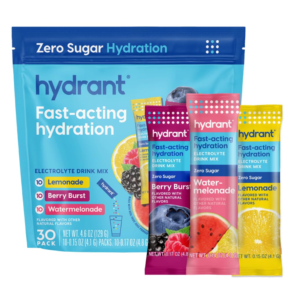 Hydrant - Hydration Powder Variety Pack, 30 Indywidualne Sugar-Free Instant Electrolyte Rehydration Pakiety - Zero Sugar Drink Mix for Daily Use, Travel & Workouts