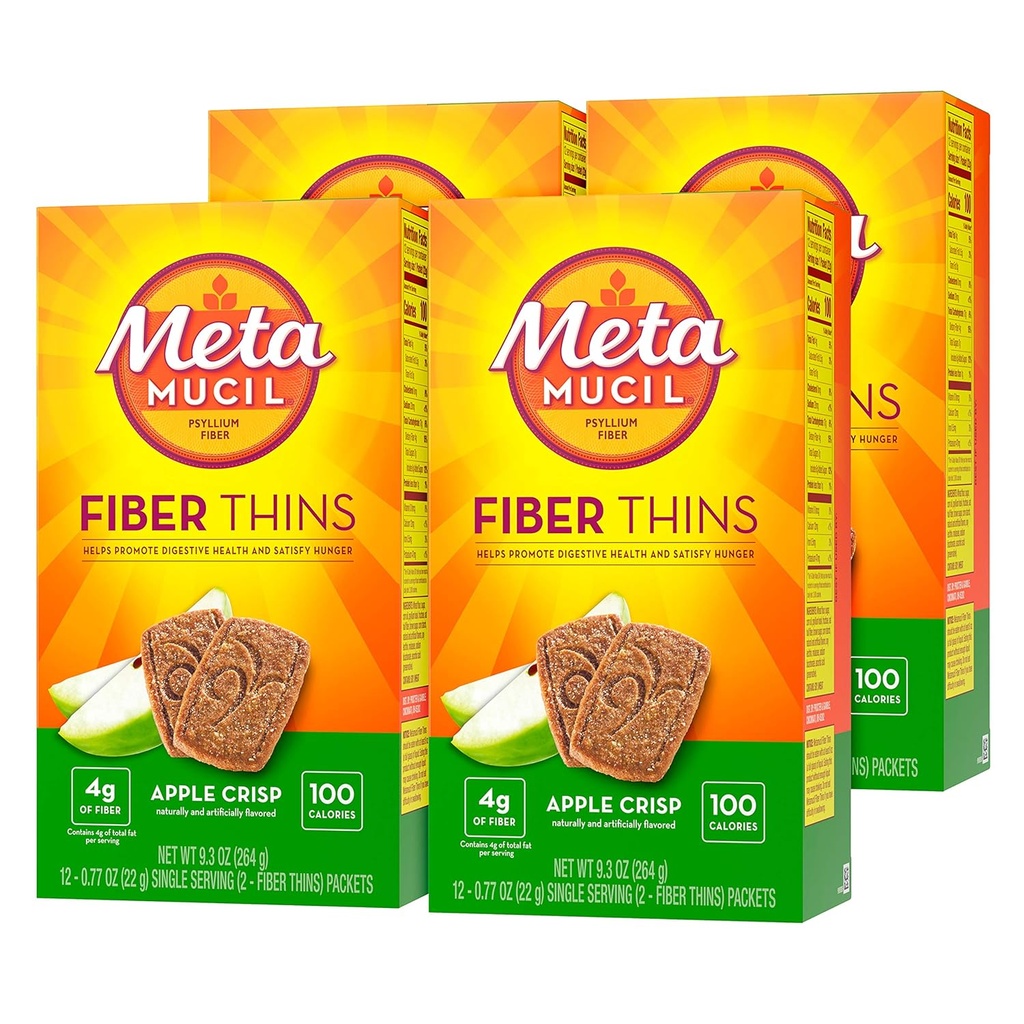 Metamucyl Jabłko Crisp Flavored Fiber Cienkie Suplement diety Fiber z Pyllium Husk, 9.3 Ounce, Opakowanie 4