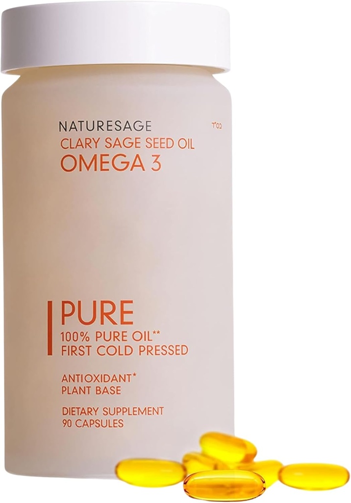 Vegan Omega 3 Capsule Supplement, Plant-Based Omega 3 Fish Oil Alternative, 90 Capsules – Cold Pressed from Clary Sage Seed – Kosher - Omega 3 Fatty Acid Supplement
