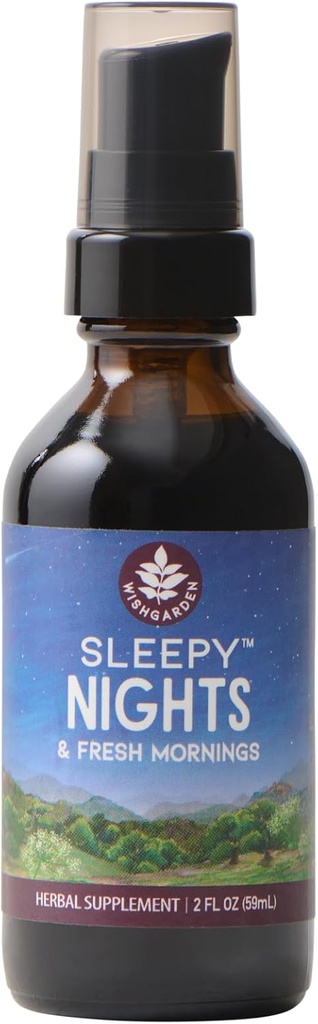 WishGarden Herbs Sleepy Nights & Fresh Mornings - All- Natural Herbal Seep Aid Tincture, Organic Seep Supplement with Passionflower, Chops and Scullcap, Wspiera głęboki sen i zdrowe cykle snu, 2oz