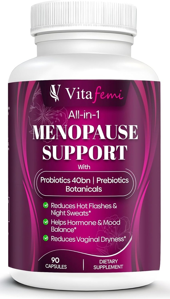 Najlepsze oceniane bardzo skuteczne wsparcie menopauzy, Probiotyki menopauzy, Gorące błyski, nocne poty, Hormony równowagi, Mood Swings, DIM, Black Cohosh, Dong Quai, 40Bn CFU