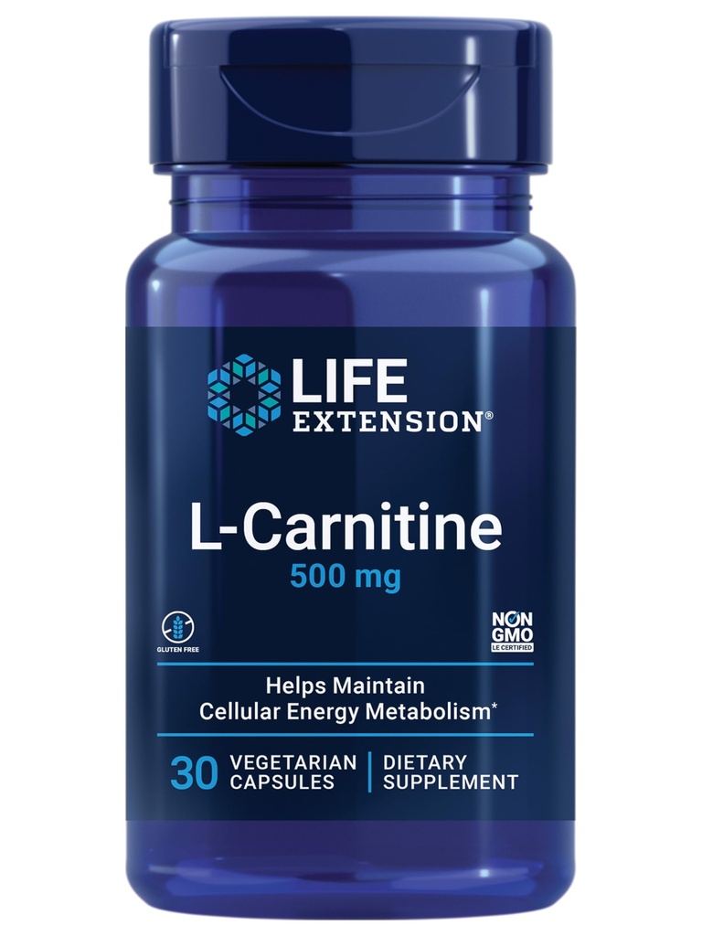 Przedłużenie życia L- Karnityna - 500 mg, Suplement Energetyczny, Suplement Pamięci - Wolna forma Amino Acid, Nitric Support, Zdrowe ciśnienie krwi - Bezgluten-, Non-GMO, Wegetarianin - 30 Kapsułki