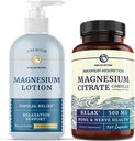 Magnezu balsam i suplement cytratu magnezu 124; pełne ciało Magnezu Wsparcie dla ciała i umysłu z 8 Fl Oz Topical Magnezu Plus 2 Miesiąc dostaw Magnezu Kompleksowe pigułki
