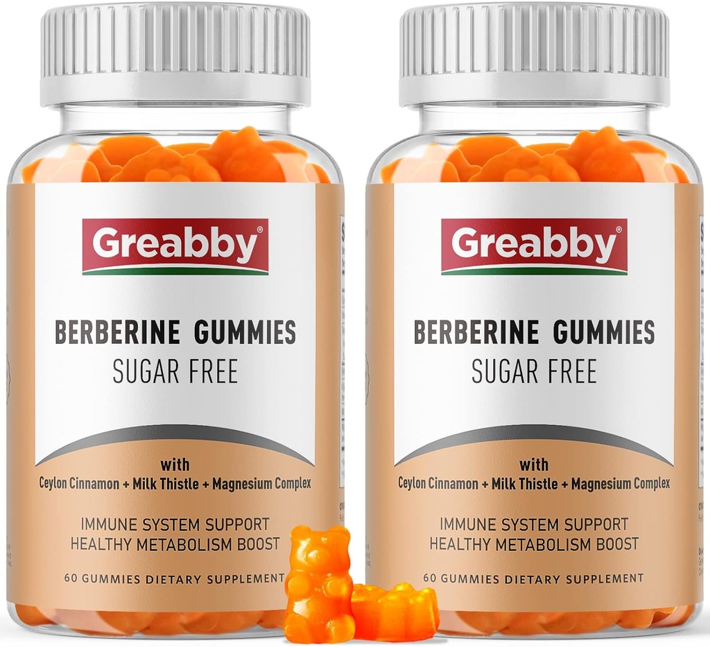 Berberine z Ceylon Cynamon Supplement - Berberine Gummies, Organic Berberine HCL 1200 mg dla dorosłych, Immune System Support, Sugar Free, GMO Free, Gluten Free, 120 Gummies
