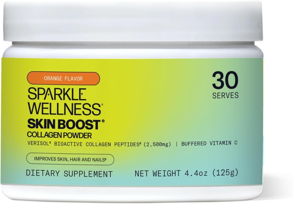 Sparkle Wellness VERISOL Bioaktywny Zhydrolizowany Kolagen Peptydów 124; Kolagen Proszek Suplement z witaminą C dla skóry, Włosy i paznokci Zdrowie 124; Skóra Boost (pomarańczowy) [30- Serves]
