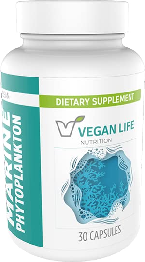 Vegan Life Nutrition - Marine Phytoplankton Kapsułki - Bez glutenu, Wegan i nieGMO Suplement diety z Alpha 3 CMP do wspierania zdrowia komórkowego, Energia, & Witalność - 30 Kapsułki