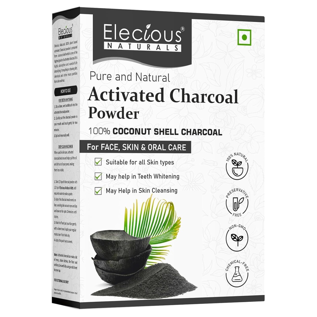 Naturals Aktywowany Węgiel Proszek Idealny do twarzy i skóry Usunięty Martwa Skóra, Zanieczyszczenia i Detoksykacji skóry Węgiel kokosowy Proszek 100% Naturalny 200gm