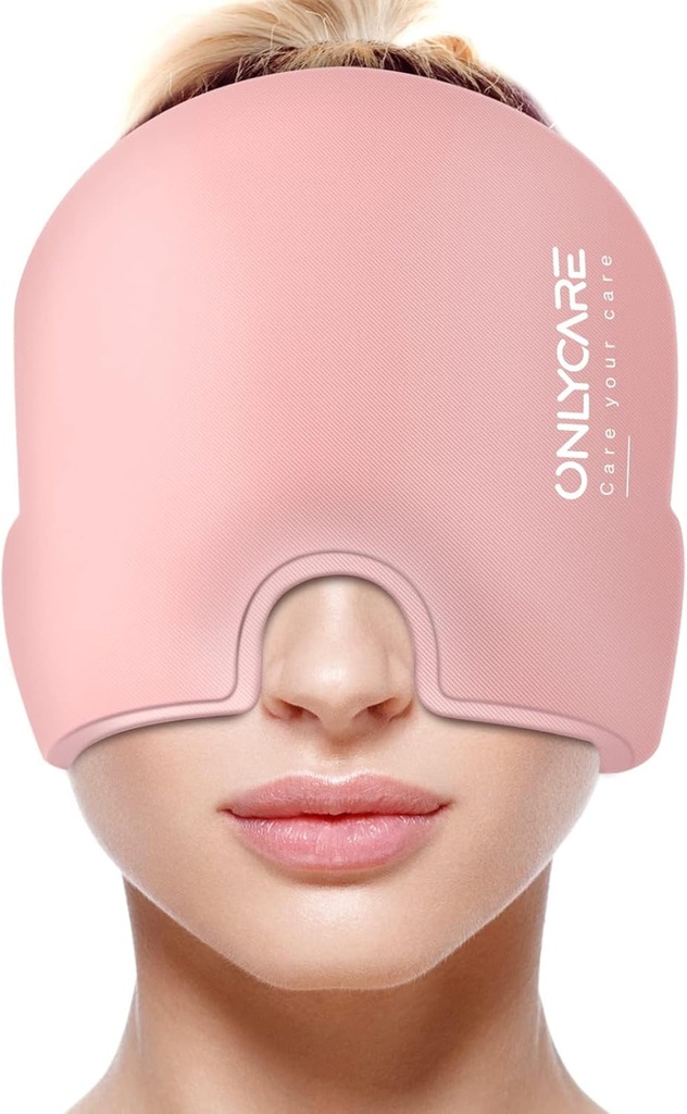 ONLYCARE Migrena Relief Cap, Ulepszony bezkostny Migrena Ice Head Wrap, Ból głowy Relief Hat Migrena, Slight- Pink
