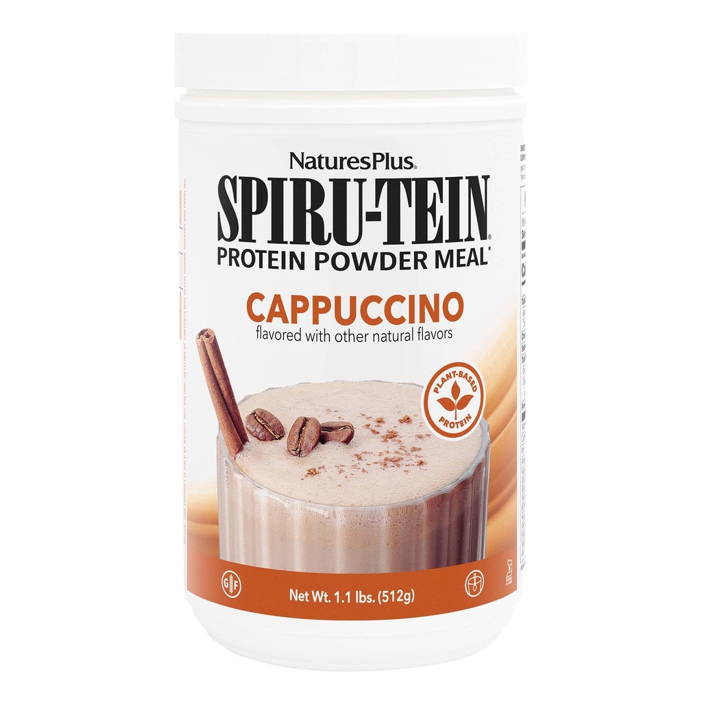NaturesPlus SPIRU- TEIN Wstrząs - Cappuccino Flavor - 1.1 lbs, Proszek białkowy Spirulina - roślinna wymiana posiłków, witaminy i minerały dla energii - wegetarianin, Gluten- Free - 16 Sługi