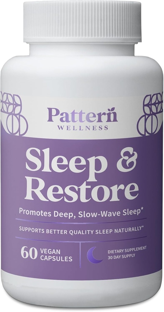 Wzór Wellness Sleep + Suplement Przywracania - Promotes Deep, Slow- Wave Sleep - Wsparcie nastrojów i stresu - Pure Vegan Health - 60 Kapsułki Non-GMO