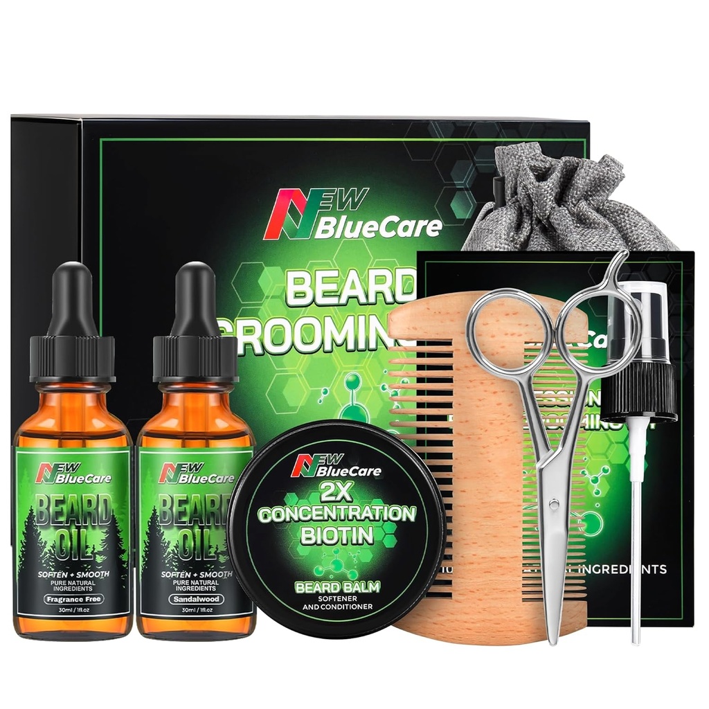 Beard Care Kit - Zawiera (1) Olejki beard (Sandalwood & Unscented), Biotin Beard Growth Balm, Grzebień i nożyczki do pielęgnacji i przycinania - Beard Care Daddy prezenty dla mężczyzn jego tata mąż