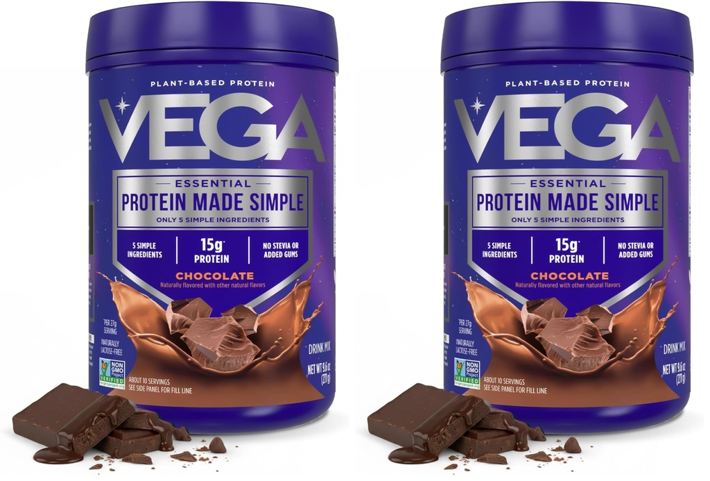 Vega Protein Made Simple, Dark Chocolate - Stewia Wolny Vegan Protein Powder, Roślina oparta, Zdrowe, Gluten Free, Pea Protein for Women and Men, 9.6 oz (Packaging May Vary) (Opakowanie 2)