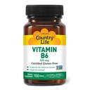 Country Life Witamina B- 6, Wspiera energię i układ nerwowy, 100mg, 100 Kapsułek wegańskich, Certified gluten Free, Certified Vegan, Certified Halal, Non-GMO...