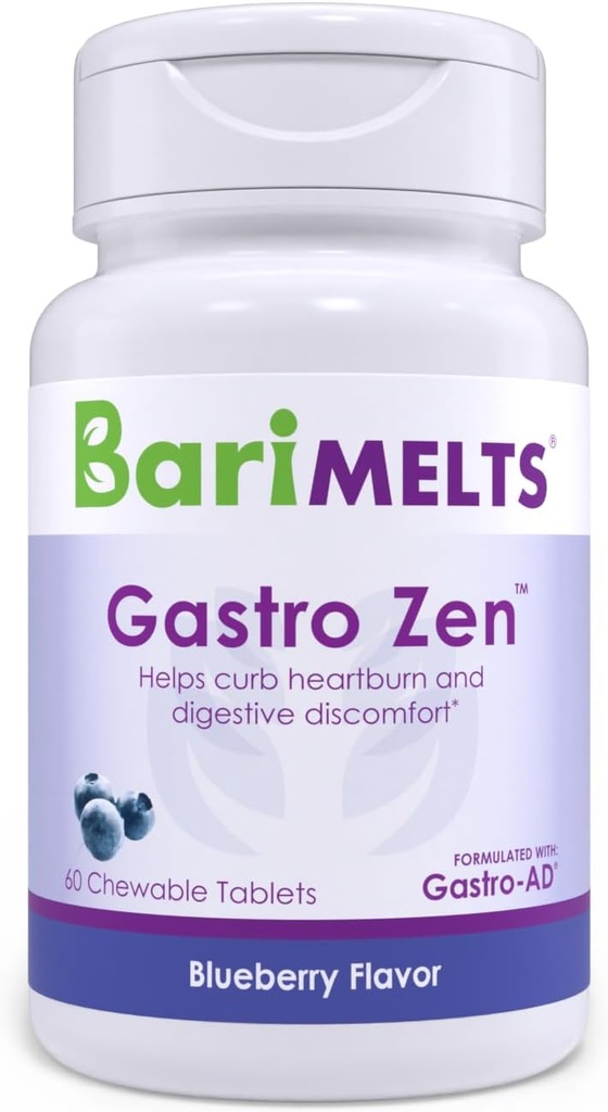BariMelts Gastro Zen ® z Gastro- AD ®, 60 tabletek do rozgryzania i żucia (1- Month Supply), Postbiotics for Heartburn Relief and Gut Health After Bariatry Surgery