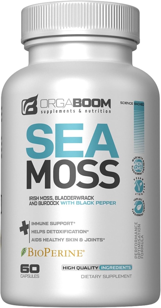 Sea Moss Kapsułki Irlandzkie Sea Moss Suplement z organicznym Burdock Root, Bladderwrack & Black Pepper Death 124; Boost Energy, Detox & Immune Support Support 124; Non-GMO, Vegan Death 124; Made in USA - 60 Count
