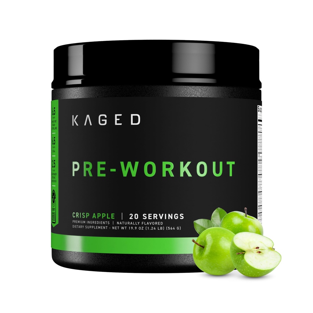 Kaged Original Pre Workout Powder Building 124; Krisp Apple Building 124; Pre- Kaged Building 124; Formented with Creatine, Beta Alaine, Pure Caepine Building 124; 20 Servings
