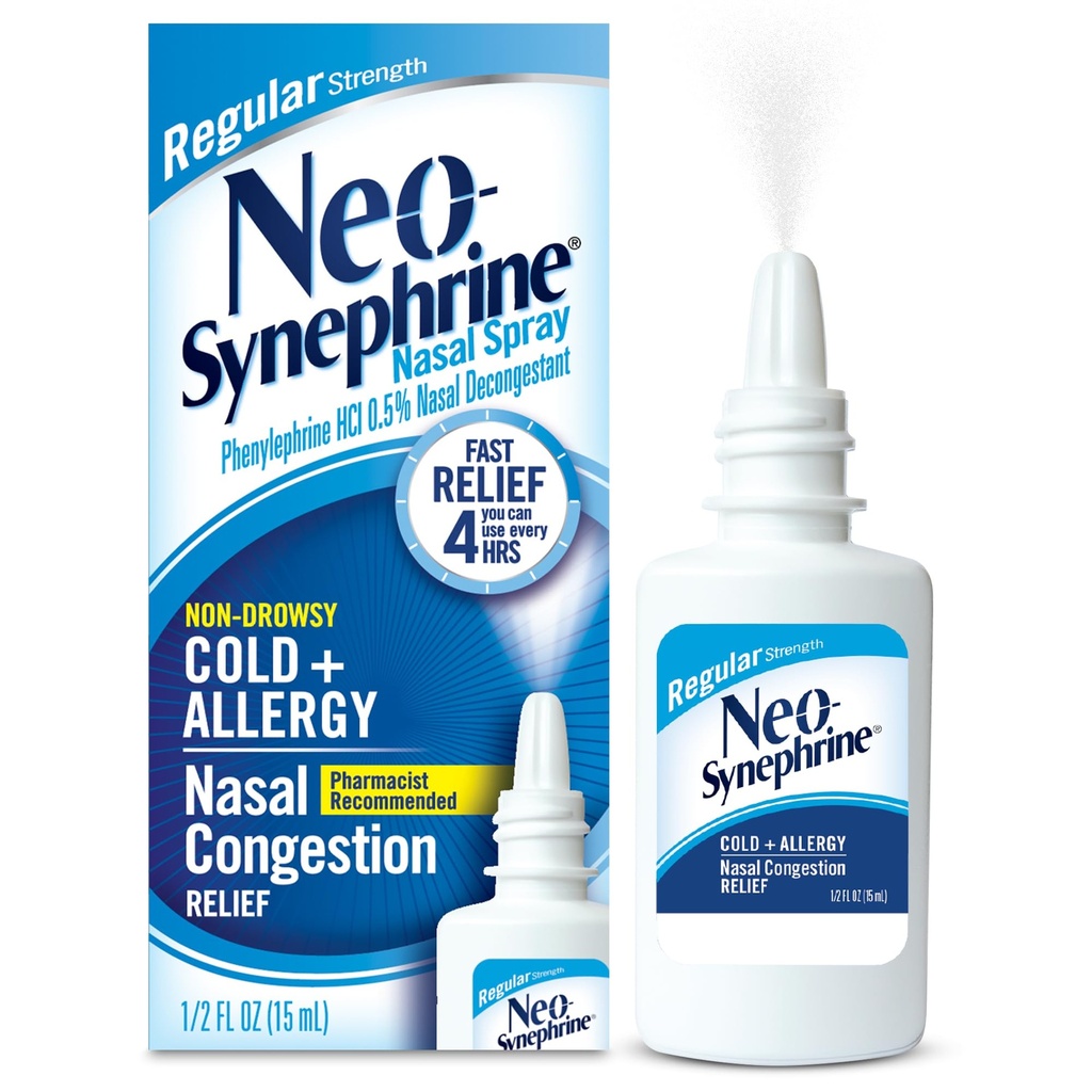 Neosyneprine Nasal Spray do nosa na zimno & Sinus Relief, Regularna siła, 0,5 Fl Oz