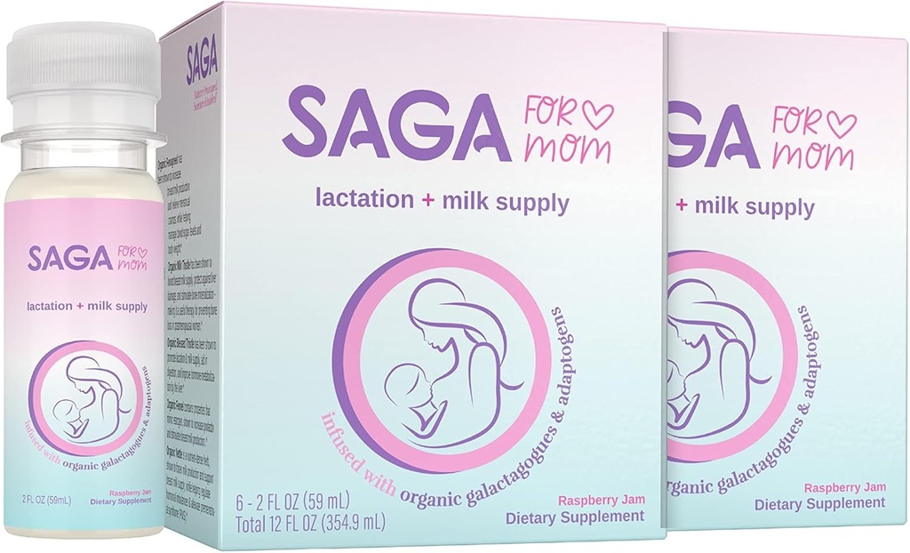 Saga Organic Lactation Shots: 124; Suplement do mleka piersi: Adaptogens - Fenugreek & Milk Thistle: 124; Wysoka dostępność biologiczna & Szybki Onset: 124; Wzmacnia dzienne dostawy mleka: 124; Pomarańczowy Mimosa 2oz Shots (4- Pack)