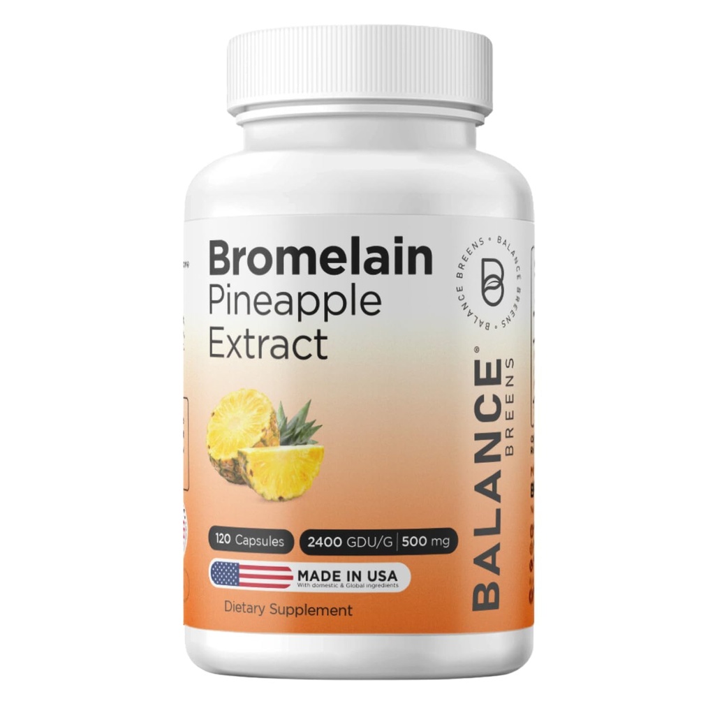 Balancebreens Bromelain 500mg, 120 kapsułki - ekstrakt ananasowy z digestive enzyme, wspomaga trawienie i suplement do wspólnego zdrowia