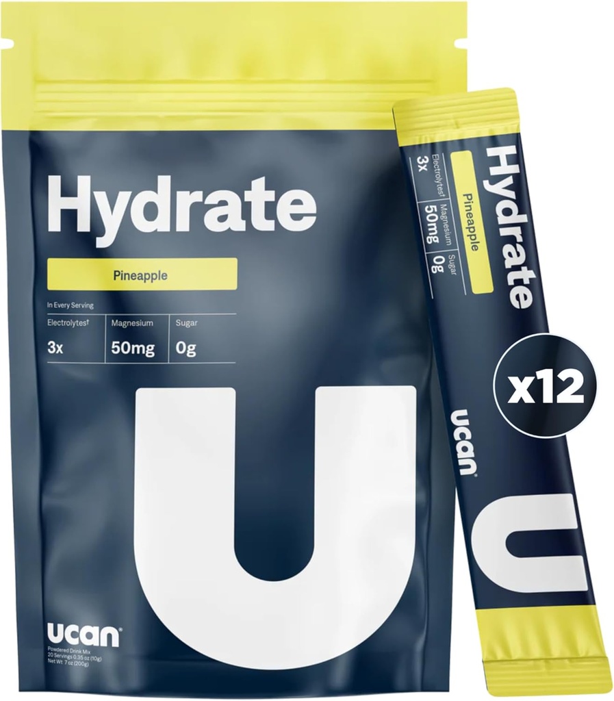 UCAN Hydrate Electrolyte Drink Mix (Ananas, 12 Stickpack) Sugar-Free, Keto- Friendly, Wegan, Non-GMO, Gluten- Free Electrolyte Proszek z potasu i magnezu dla biegaczy i sportowców